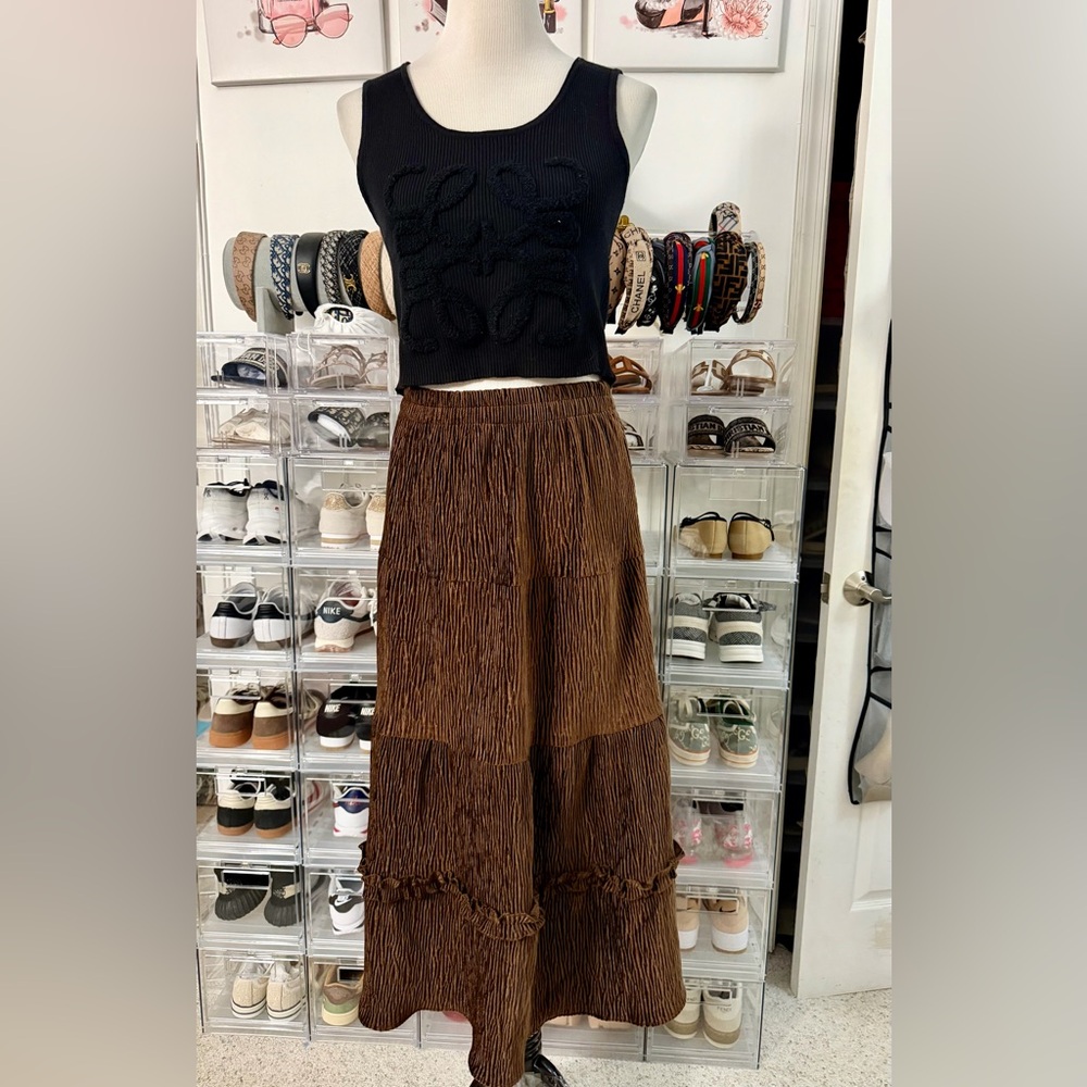 🌷Brand New Rich Brown Tiered Maxi Skirt - Picture 2 of 5